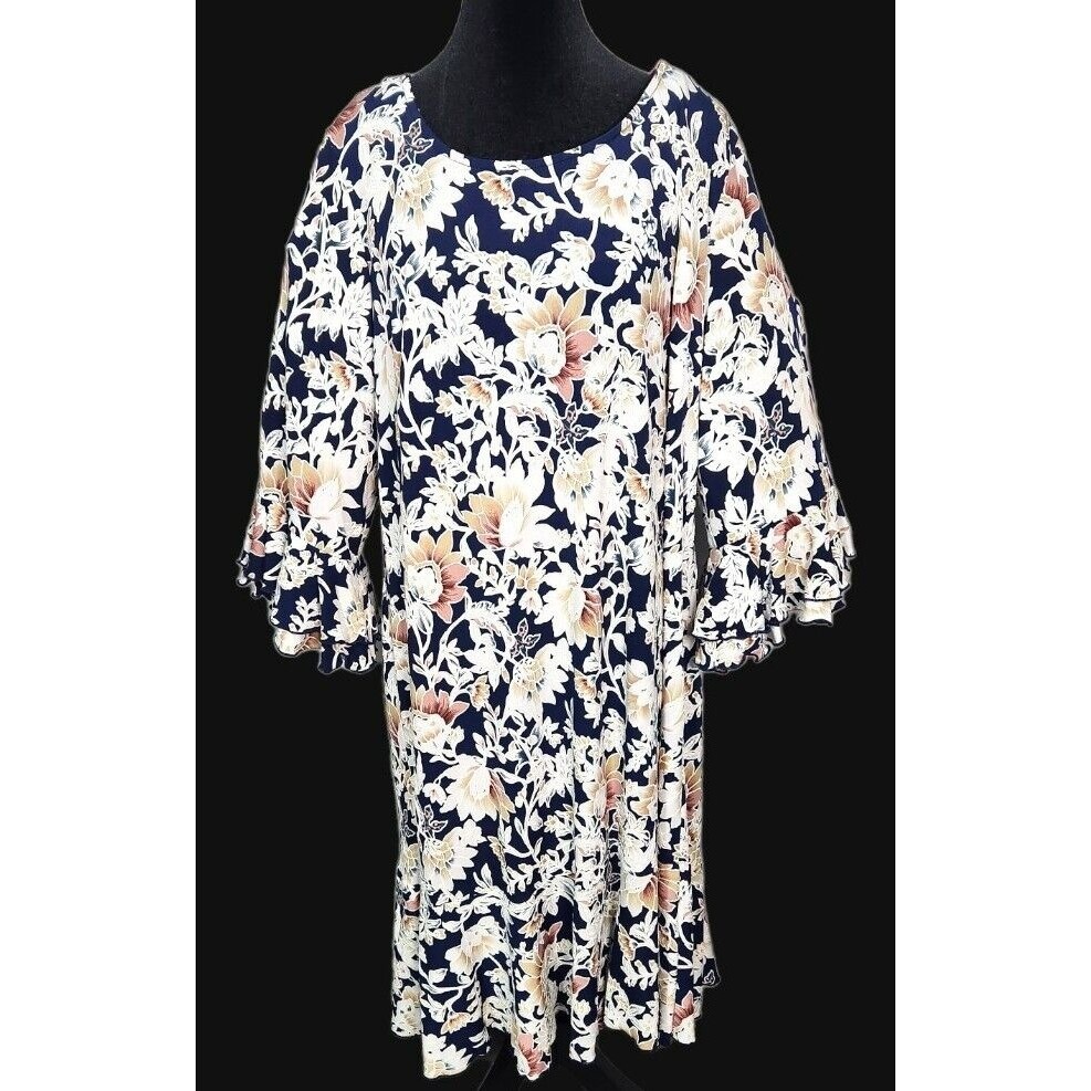 Signature By Robbie Bee Womens 2x Floral Dress Ruffled Sleeves High Low Hem Midi
